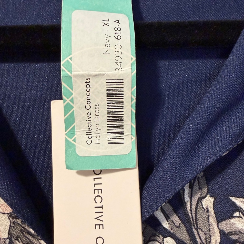 Collective Concepts Hollyn Dress‎ Navy Blue Floral Sleeveless XL Elastic Waist - Picture 5 of 14